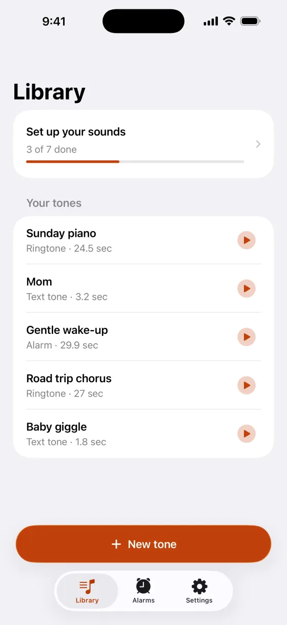 No ads. Make as many as you like. A library of ringtones, text tones and alarm sounds.